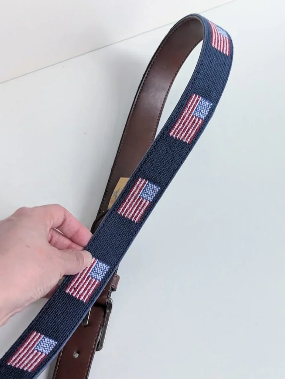 Tommy Bahama Belt Navy US American Flag Needlepoint Belt Mens Sz: Large 38-40